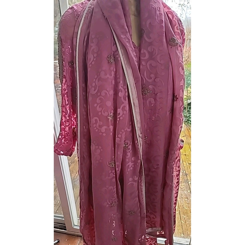 Vintage Pakistani 2 Pc Formal Dress Dupatta Silk Blend Hand Embroidered‎ Beaded - Picture 2 of 16